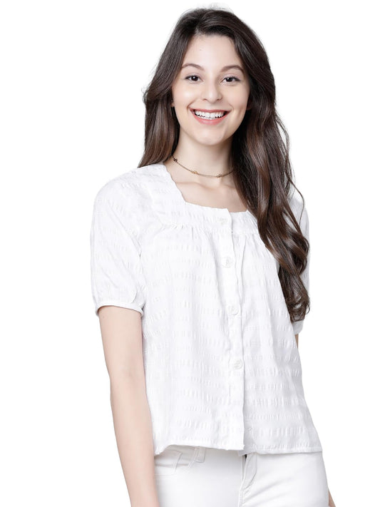 Tokyo Talkies Women's Square Neck Top | Front Button