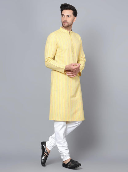 CHIKAN Men's Cotton Regular Striped Knee Lenght Kurta
