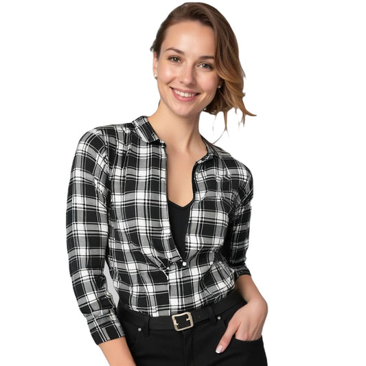 Women Black Check Shirt,Cotton Shirt for Women 7.