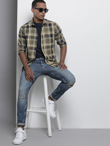 The Indian Garage Co Men's Cotton Slim Fit Checkered