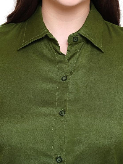 KBNBJ Women’s Regular Fit Solid V-Collared Casual Shirt