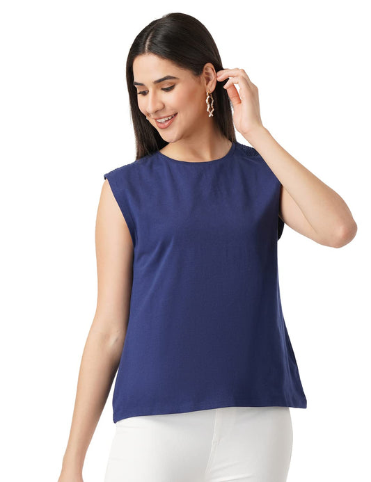 FYLTR Women's Sleeveless Stretch Cotton Top with Smocked Shoulder