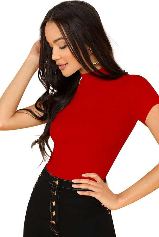Dream Beauty Fashion Women's Half Sleeve Round High Neck Top Elegant Casual Tee