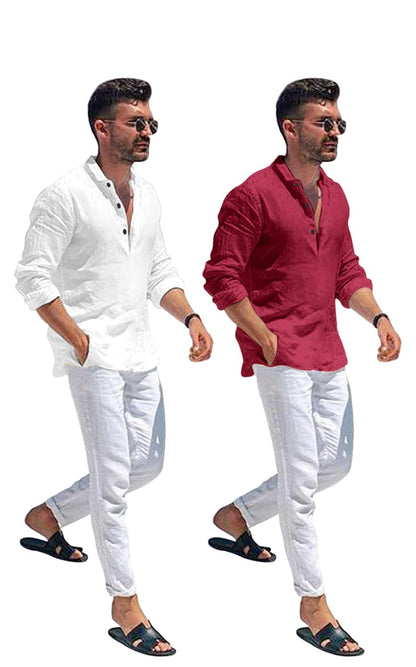 Men Solid Cotton Blend Straight Kurta Shirt Pack of 2