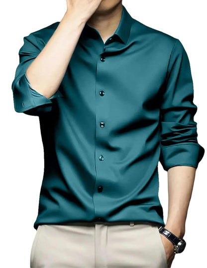 IndoPrimo Men's Stylish Solid Satin Casual Shirt