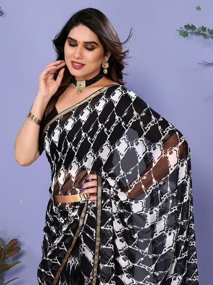 Women's Lace & Printed Chiffon Saree