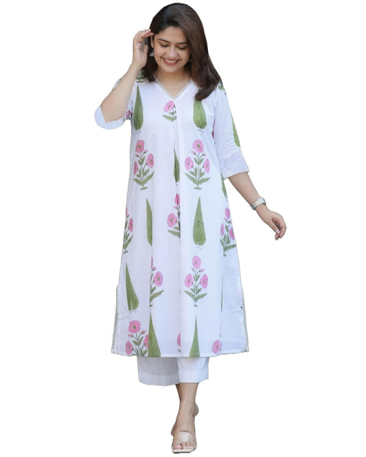 Women's Cotton Blend Printed Kurta with Pant
