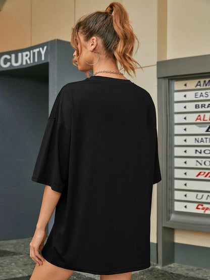 CHKOKKO Women's Polyester Oversized Fit Oversized Round Neck Drop Shoulder Printed T-Shirt