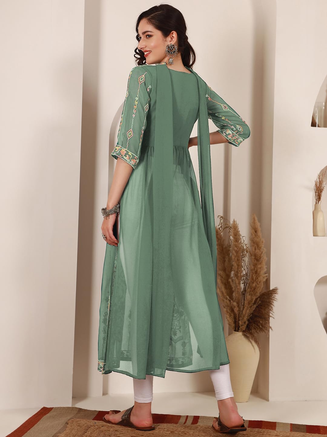 EthnicJunction Women's Georgette Embroidered