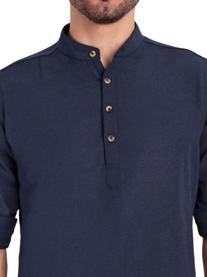 KNIGHT VICTORY Men Solid Cotton Linen Straight Kurta