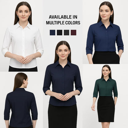 PRIASE B Women's Formal Shirt – 3/4 Sleeve Slim Fit Solid