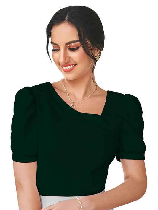 Dream Beauty Fashion Women's Polyester Slim Fit Puff/Balloon Bishop Sleeve Elegant Casual Tee Top