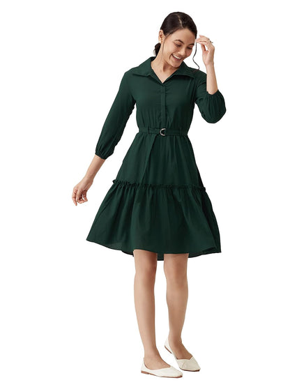 AASK Women Peplum Gathared Stylish Dress with Belt