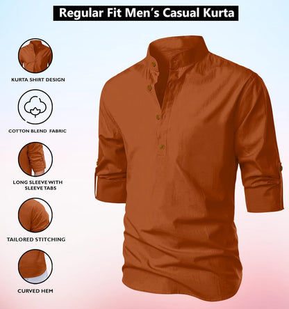 Zombom Men's Cotton Blend Mandarin Collar Self