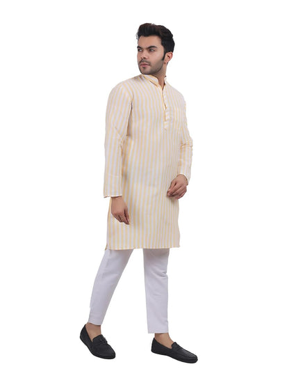 A F COLLECTION STORE Men's Khadi Cotton Striped Casual Long Kurta | Long Sleeves for Men | Regular Fit Cotton Stripedd Long Kurta