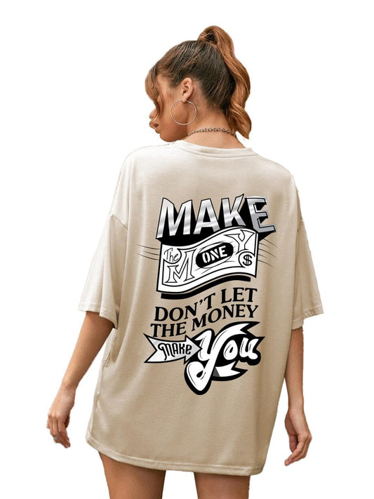CHKOKKO Women's Polyester Oversized Fit Oversized Round Neck Drop Shoulder Printed T-Shirt