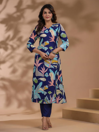 ANNI DESIGNER Women's Chanderi Straight Printed