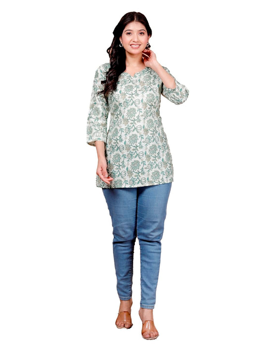 Women's Casual Jaipuri Cotton Printed Short Kurta