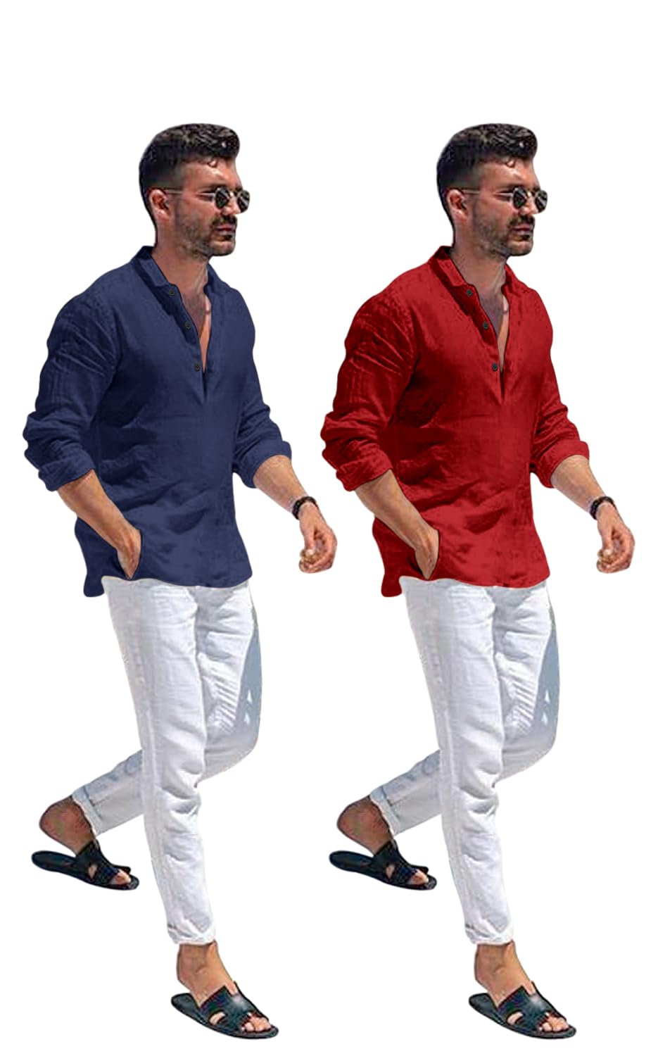 Men Solid Cotton Blend Straight Kurta Shirt Pack of 2