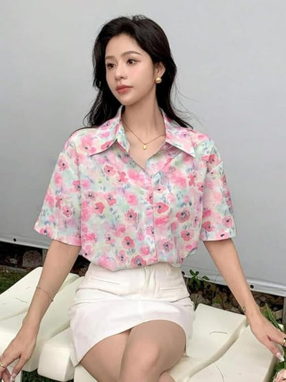 GRECIILOOKS Oversized Shirt for Women – Korean Casual Short Sleeve Loose Fit Top | Plus Size Summer Wear for Girls & Women