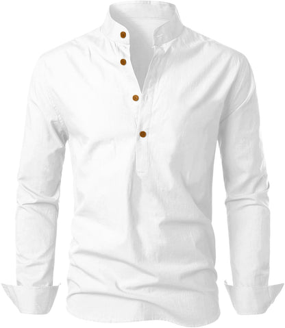 Zombom Men's Cotton Blend Mandarin Collar Self