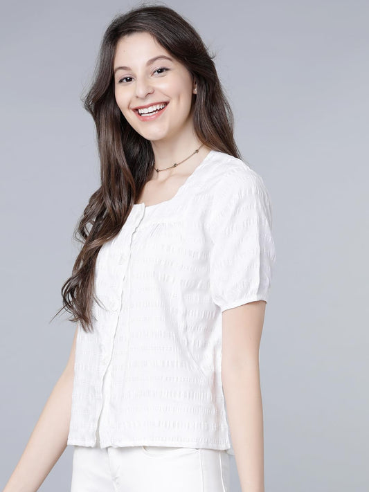 Tokyo Talkies Women's Square Neck Top | Front Button