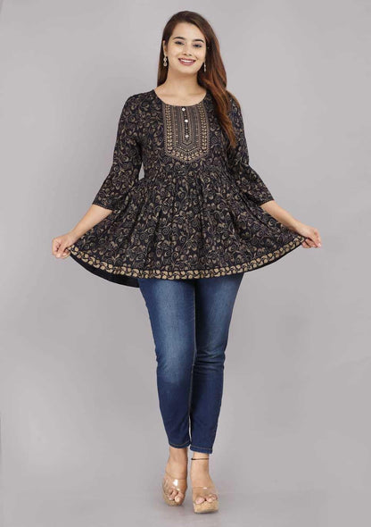 WAY SAFE Women's Cotton Blend Printed Tunic Top