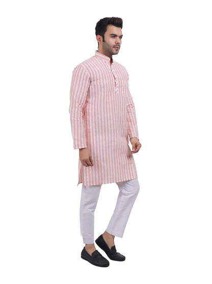 A F COLLECTION STORE Men's Khadi Cotton Striped Casual Long Kurta | Long Sleeves for Men | Regular Fit Cotton Stripedd Long Kurta
