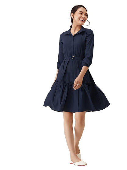 AASK Women Peplum Gathared Stylish Dress with Belt