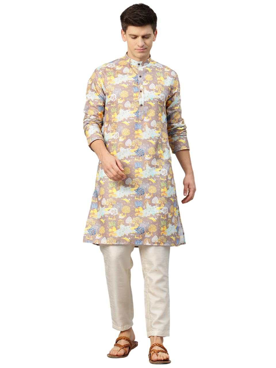 Luxrio Printed Kurta for Men Cotton Blend Linen Abstract