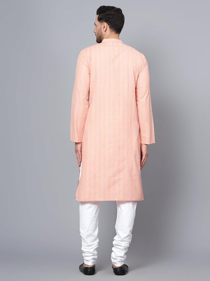 CHIKAN Men's Cotton Regular Striped Knee Lenght Kurta