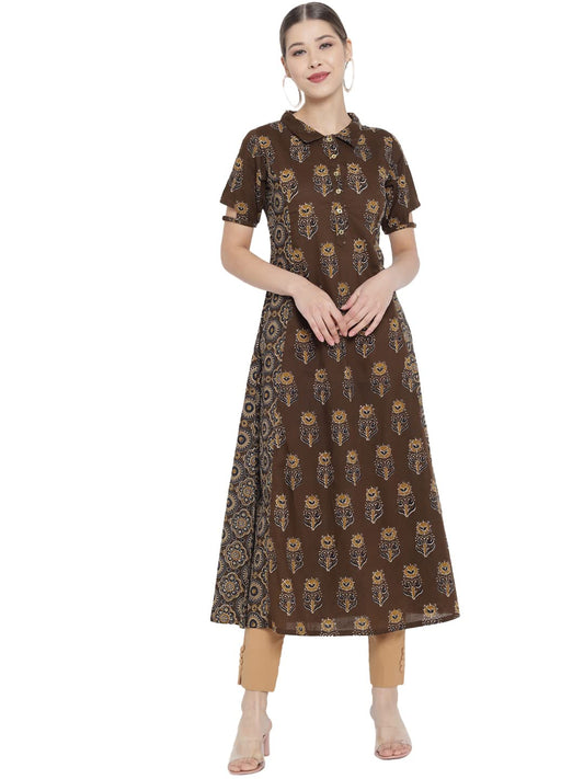 Yash Gallery Women's Cotton Relaxed Fit A Line Kurta