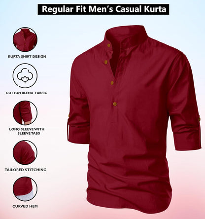 Zombom Men's Cotton Blend Mandarin Collar Self