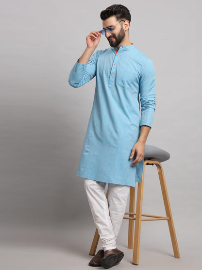 CHIKAN Men's Cotton Regular Striped Knee Lenght Kurta