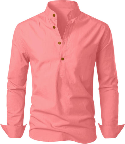 Zombom Men's Cotton Blend Mandarin Collar Self
