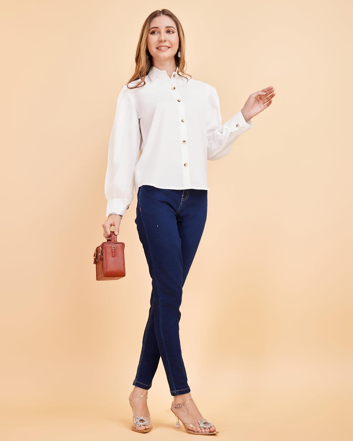 harshiv Enterprise Women's Crepe Casual Balloon Sleeve Shirt | Stylish Lightweight Top for Office, Travel Comfortable, Breathable, Easy to Care Fabric