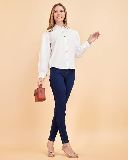 harshiv Enterprise Women's Crepe Casual Balloon Sleeve Shirt | Stylish Lightweight Top for Office, Travel Comfortable, Breathable, Easy to Care Fabric