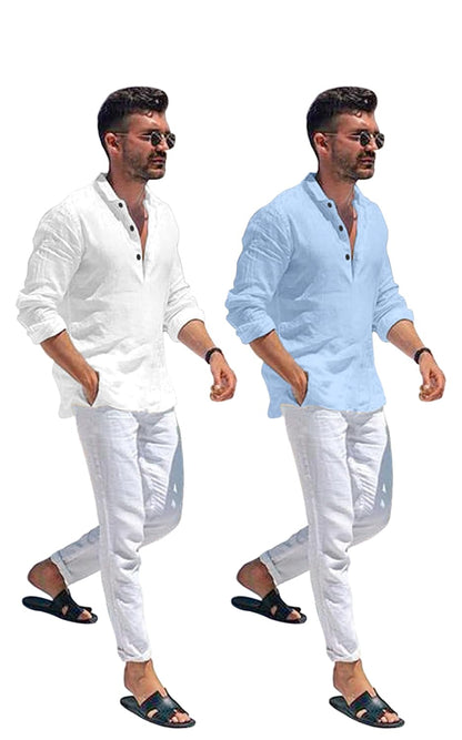 Men Solid Cotton Blend Straight Kurta Shirt Pack of 2