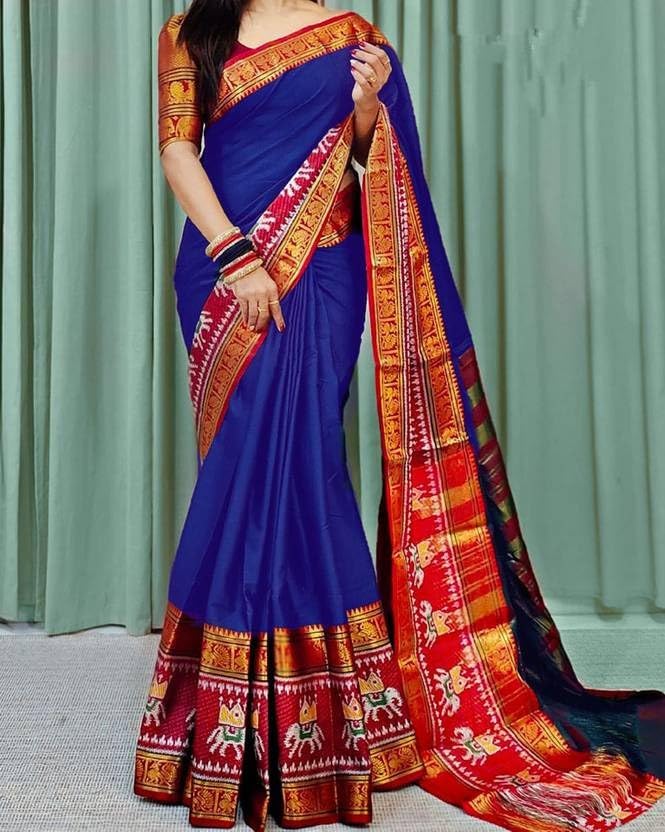 Women Cotton Silk Saree with unstitched blouse