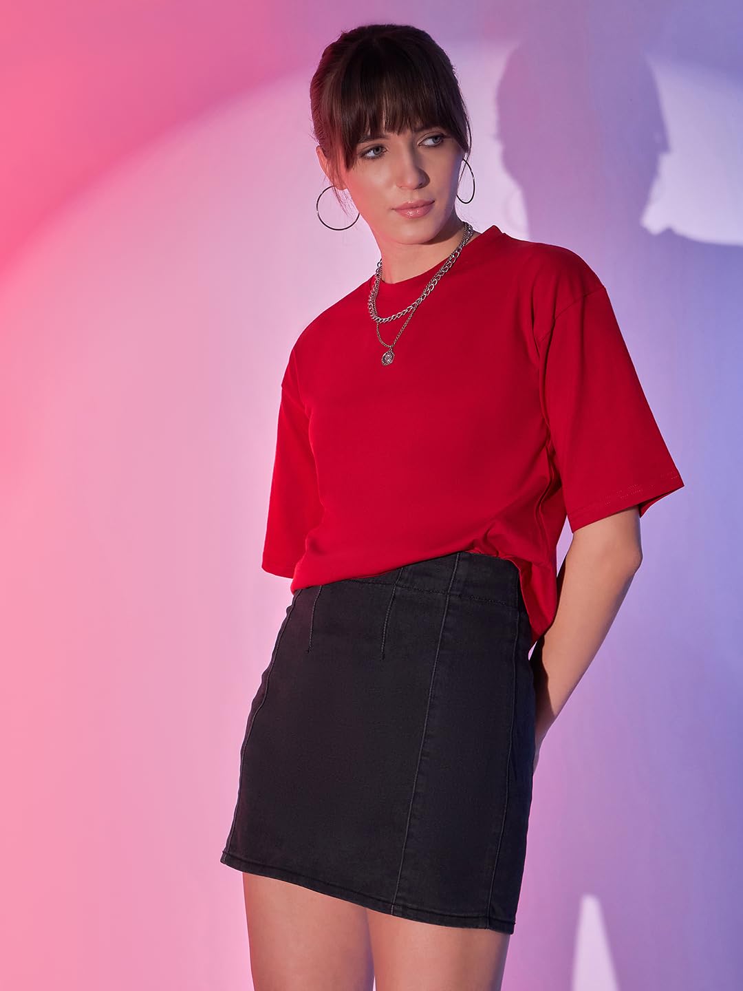 Boxy Fit Drop Shoulder Baggy Fit Cropped Tshirts Cotton Solid Loose Fit Round Neck Women Short T-Shirt
