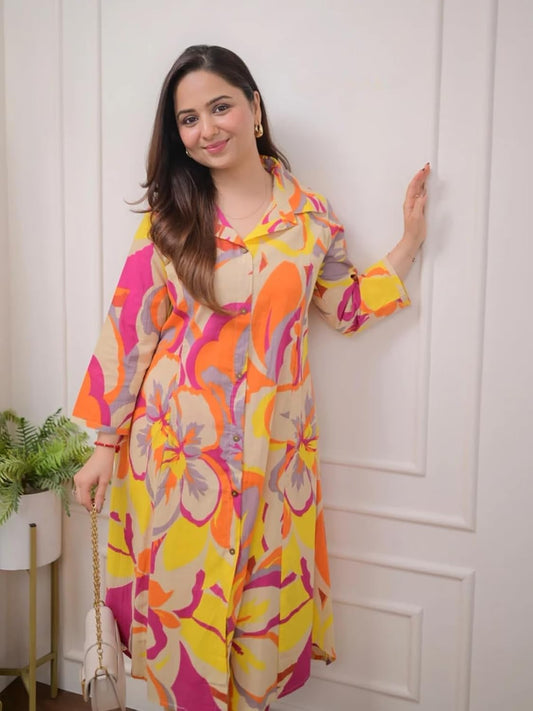 Ivory Green Floral Rayon A LINE Kurta Palazzo Set