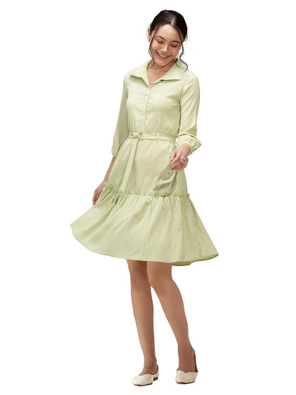 AASK Women Peplum Gathared Stylish Dress with Belt