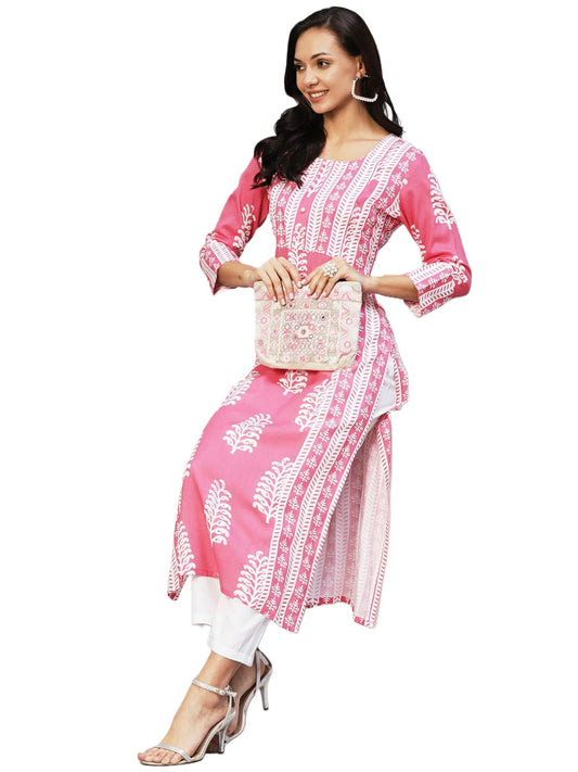 GoSriKi Women's Rayon Printed Straight Kurta