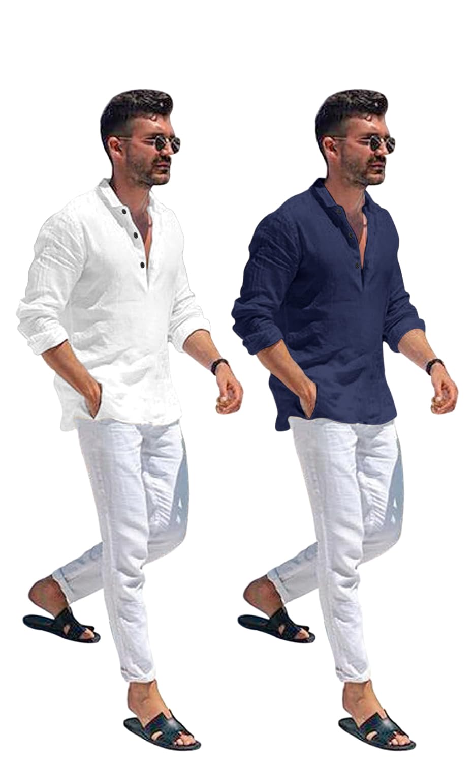 Men Solid Cotton Blend Straight Kurta Shirt Pack of 2
