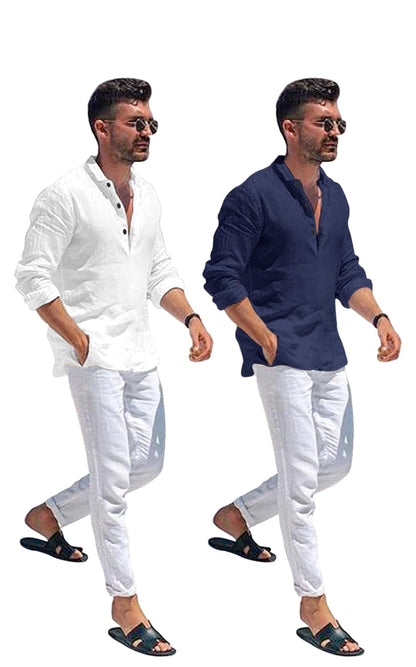 Men Solid Cotton Blend Straight Kurta Shirt Pack of 2