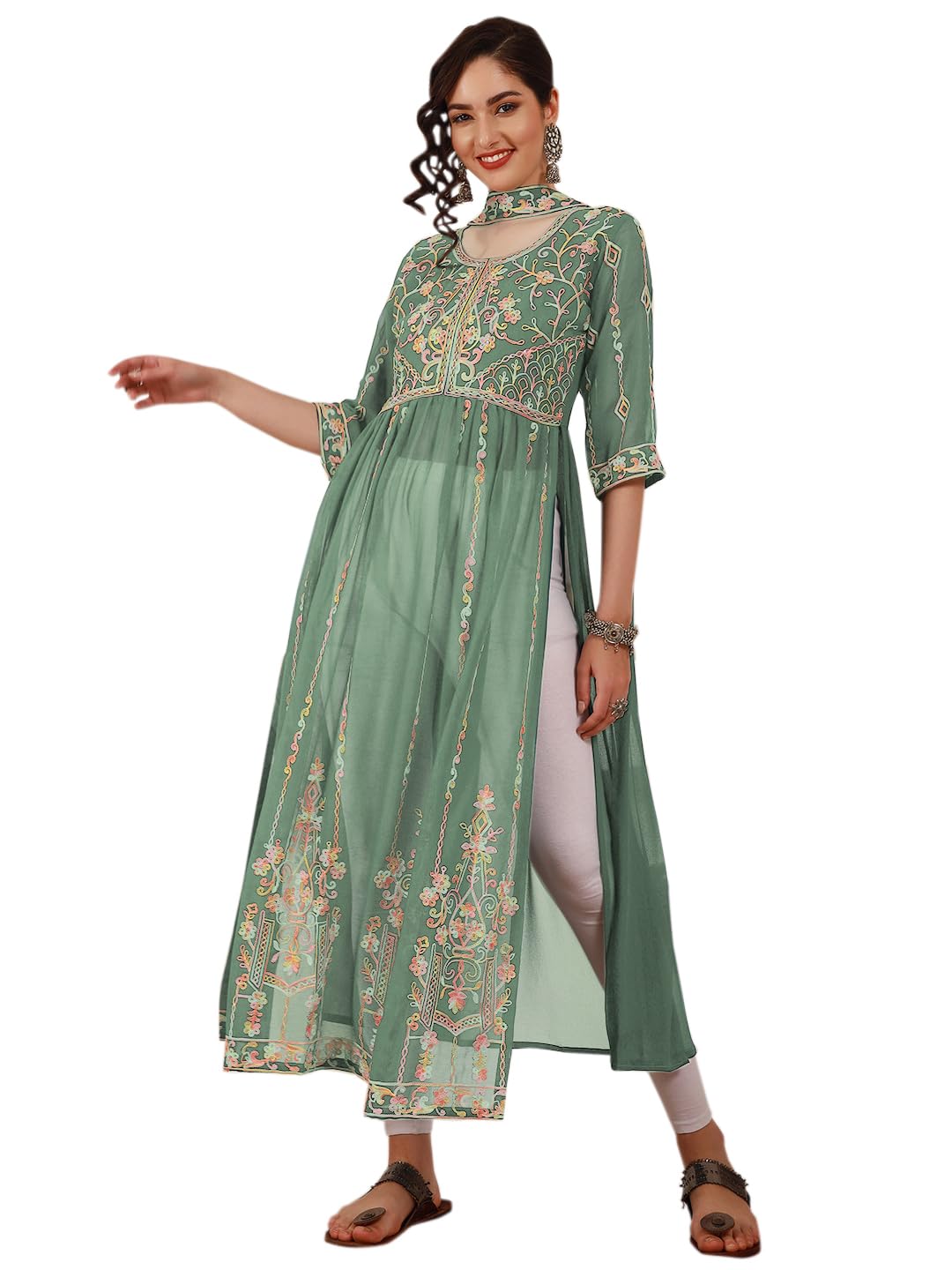 EthnicJunction Women's Georgette Embroidered