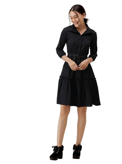 AASK Women Peplum Gathared Stylish Dress with Belt