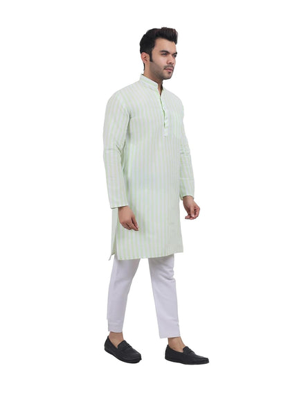A F COLLECTION STORE Men's Khadi Cotton Striped Casual Long Kurta | Long Sleeves for Men | Regular Fit Cotton Stripedd Long Kurta