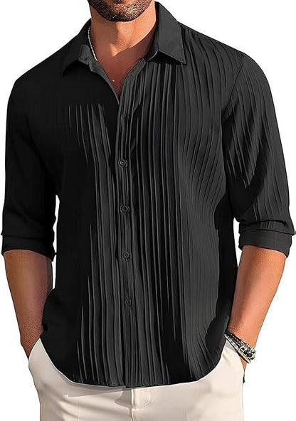 Lecowr Polyester Casual Self Design Shirt | Long Sleeves