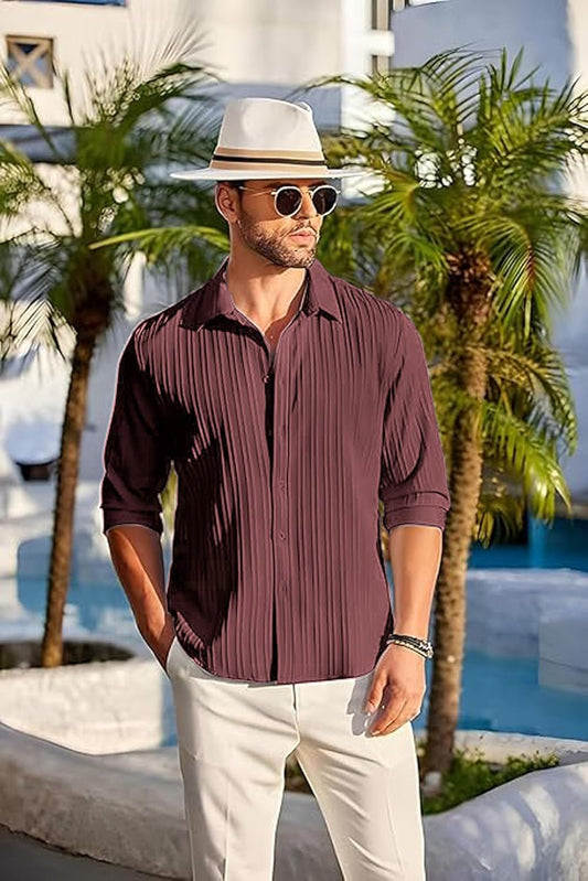 Lecowr Polyester Casual Self Design Shirt | Long Sleeves